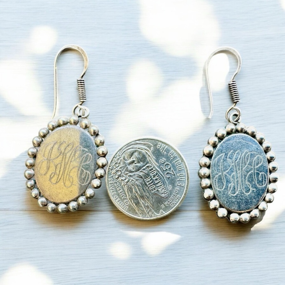 Monogrammed Earring, Sterling Silver Engraved Ear… - image 3